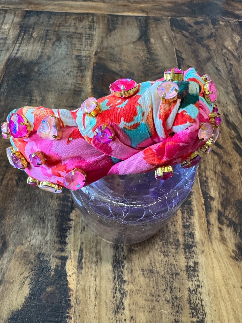 Brianna Cannon + Buddy Love Pink Floral Jewel Headband with Multicolor Accents